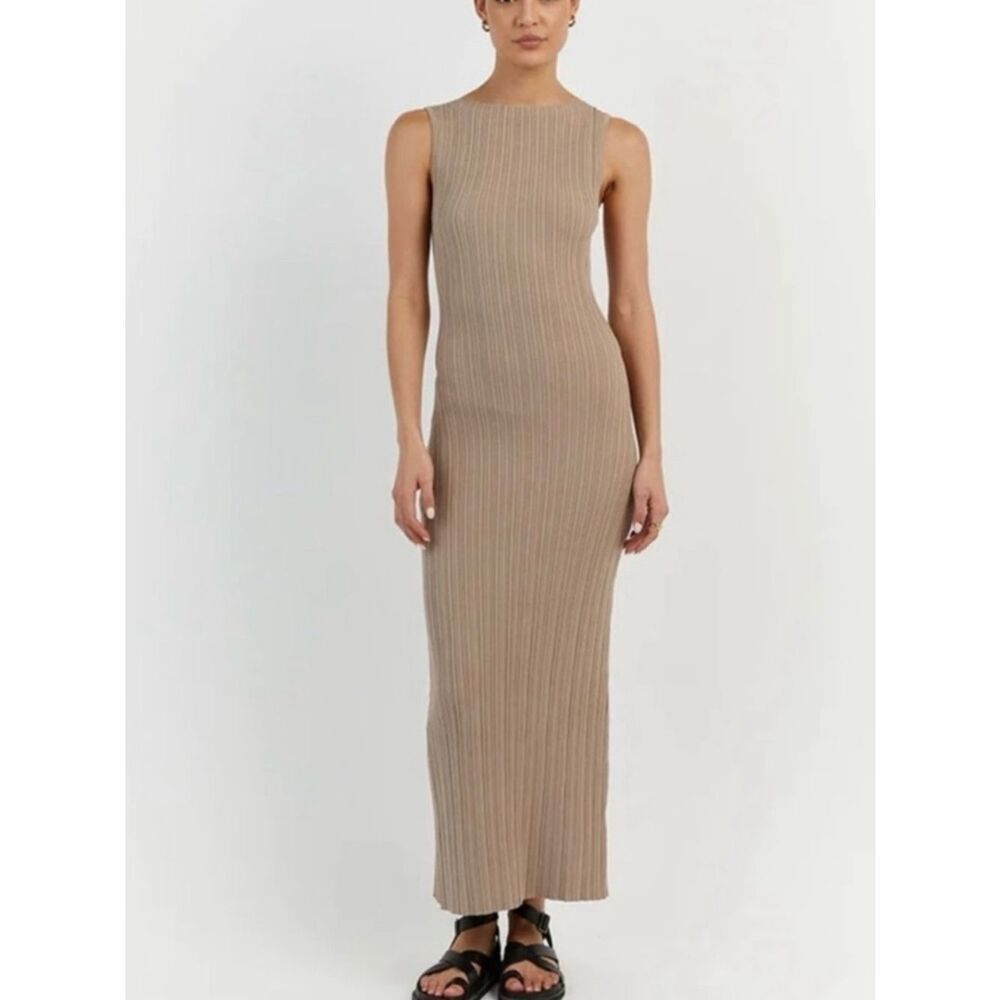 DISSH Sleeveless Ribbed Maxi Dress in Taupe